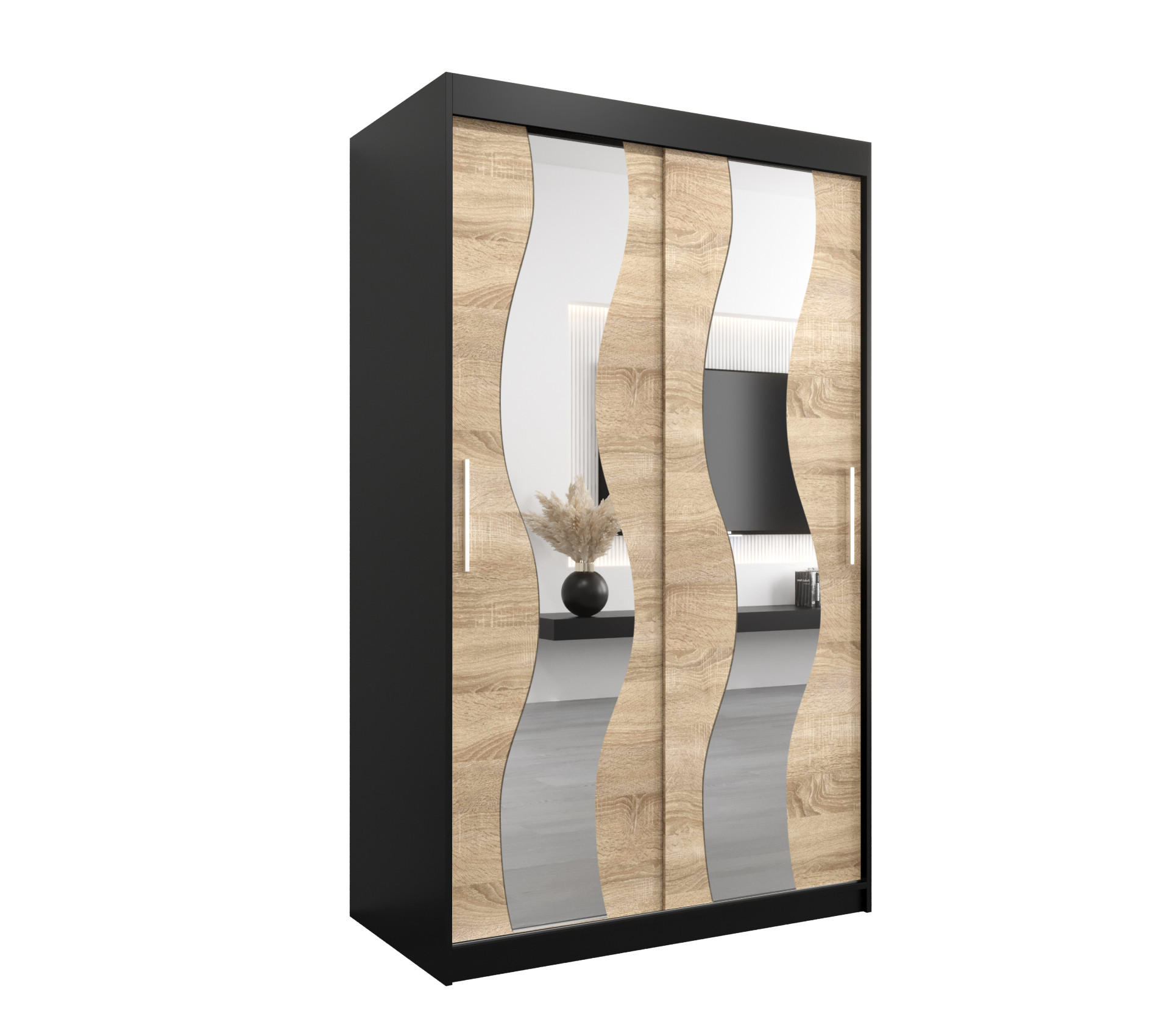 SCHWEBETÜRENSCHRANK 200/120/62 2-türig - Silberfarben/Schwarz, Holz/Kunststoff (120/200/62cm) - Abiks Möbel