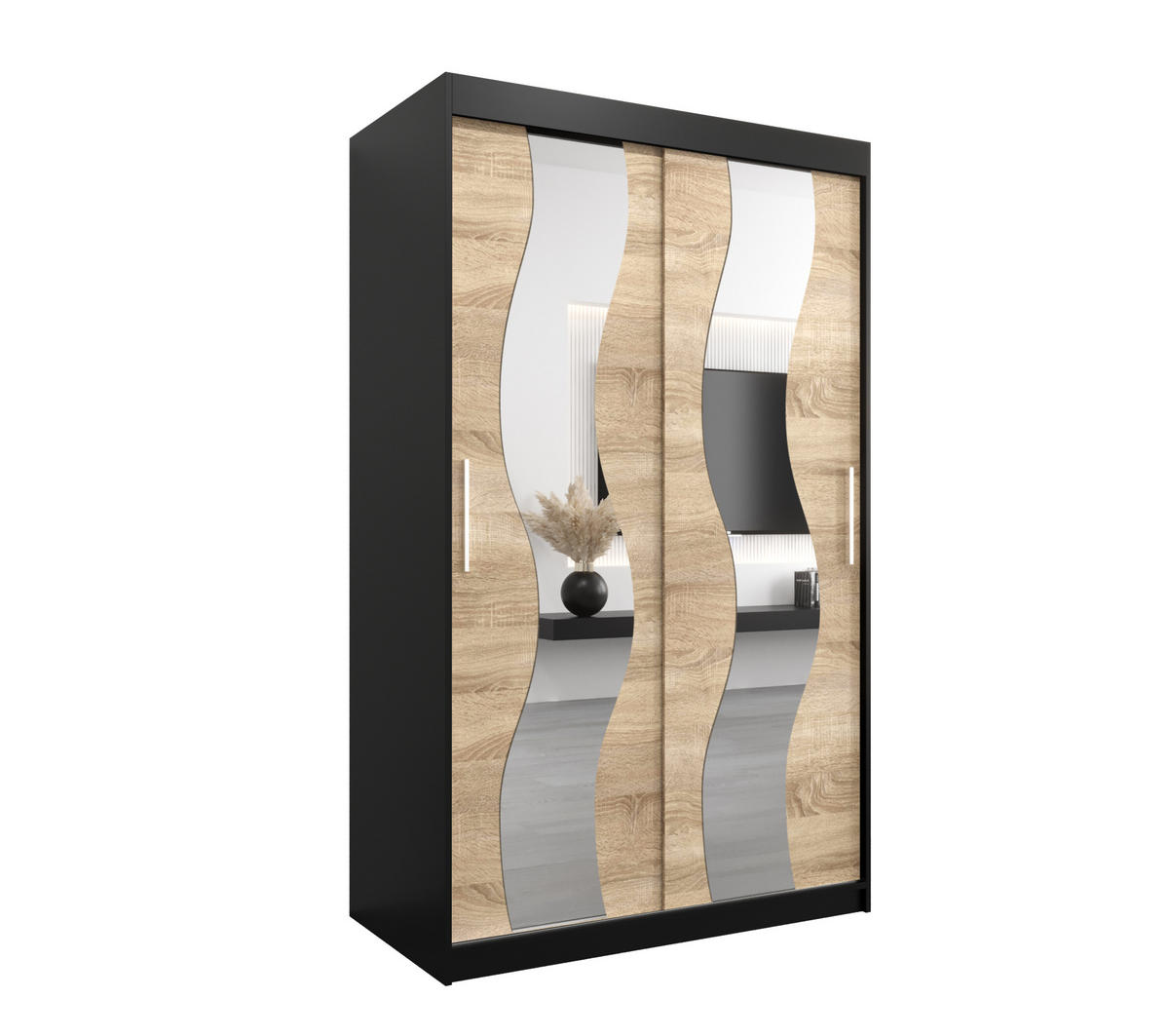 SCHWEBETÜRENSCHRANK 200/120/62 2-türig - Silberfarben/Schwarz, Holz/Kunststoff (120/200/62cm) - Abiks Möbel