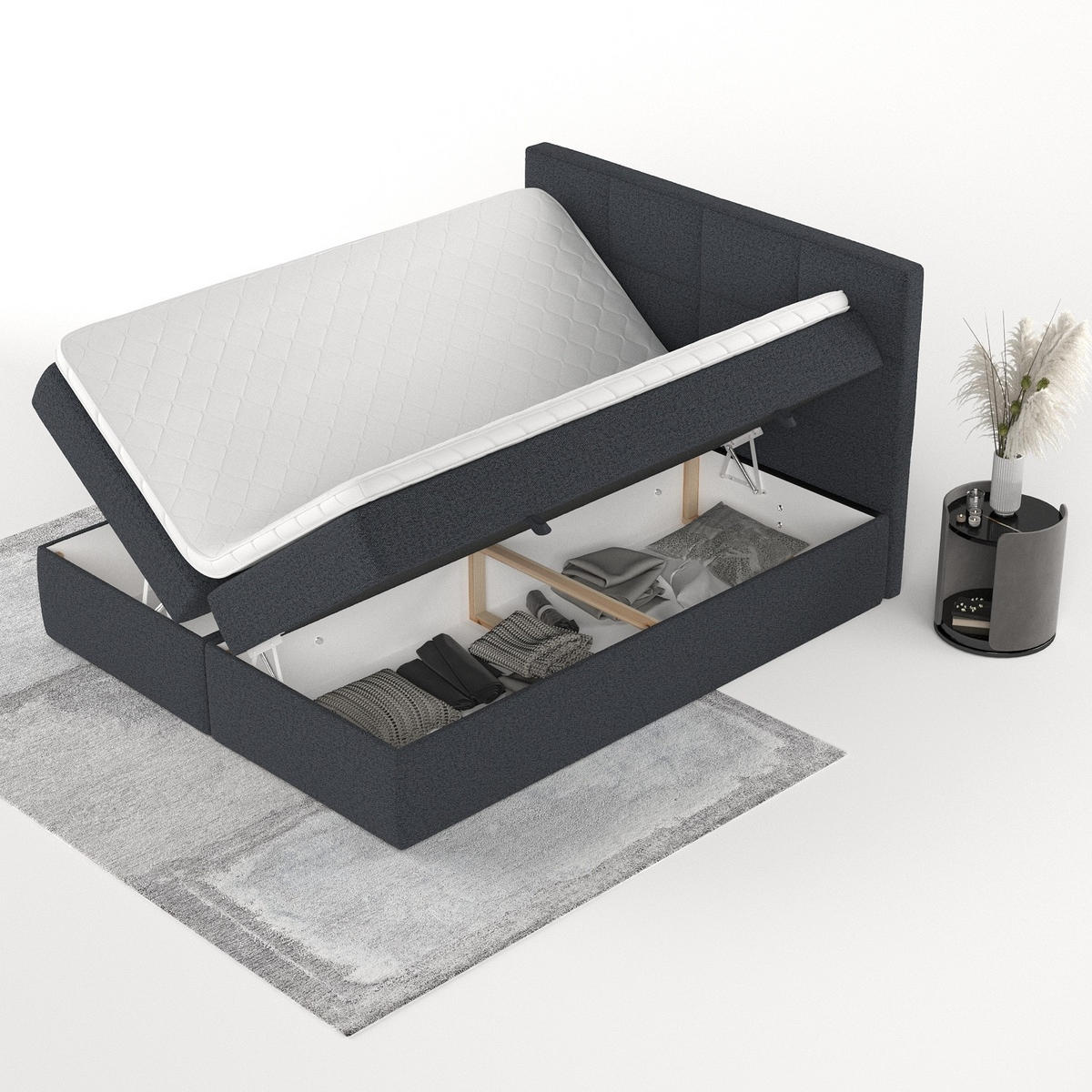 BOXBETT Oris 140/200 cm Anthrazit im Riva Stoff - Anthrazit/Schwarz, Holz/Holzwerkstoff (140/200cm) - AltaBeds
