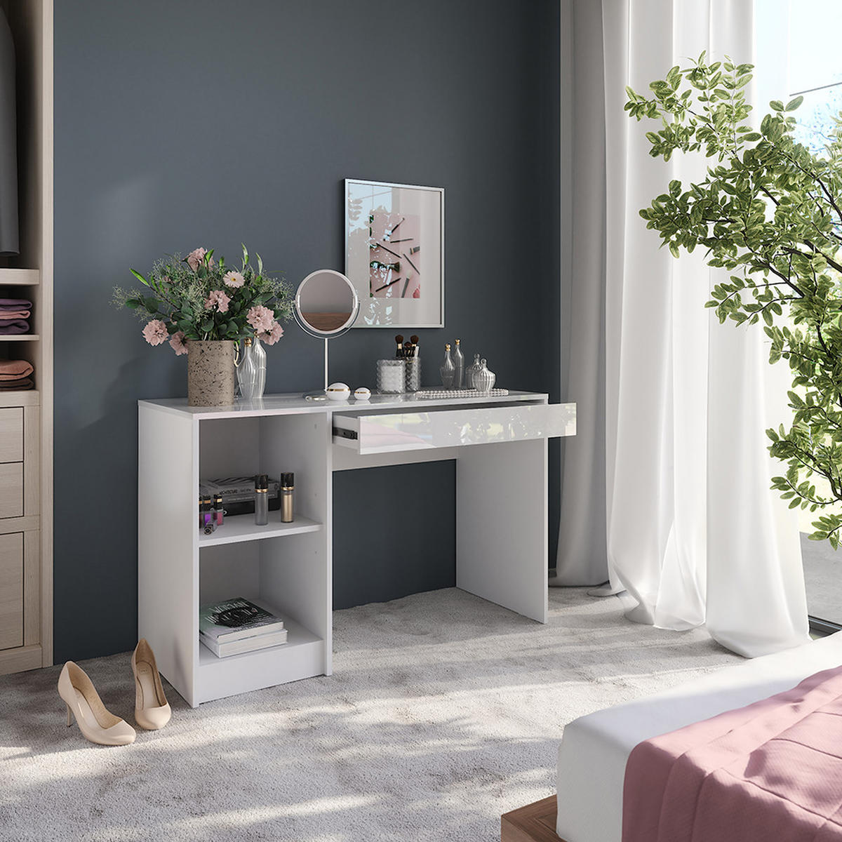 TOALETNÍ STOLEK Sherry Bílá/bílý vysoký lesk - vysoce lesklá bílá, kompozitní dřevo (119.8/76/50.1cm) - Vicco
