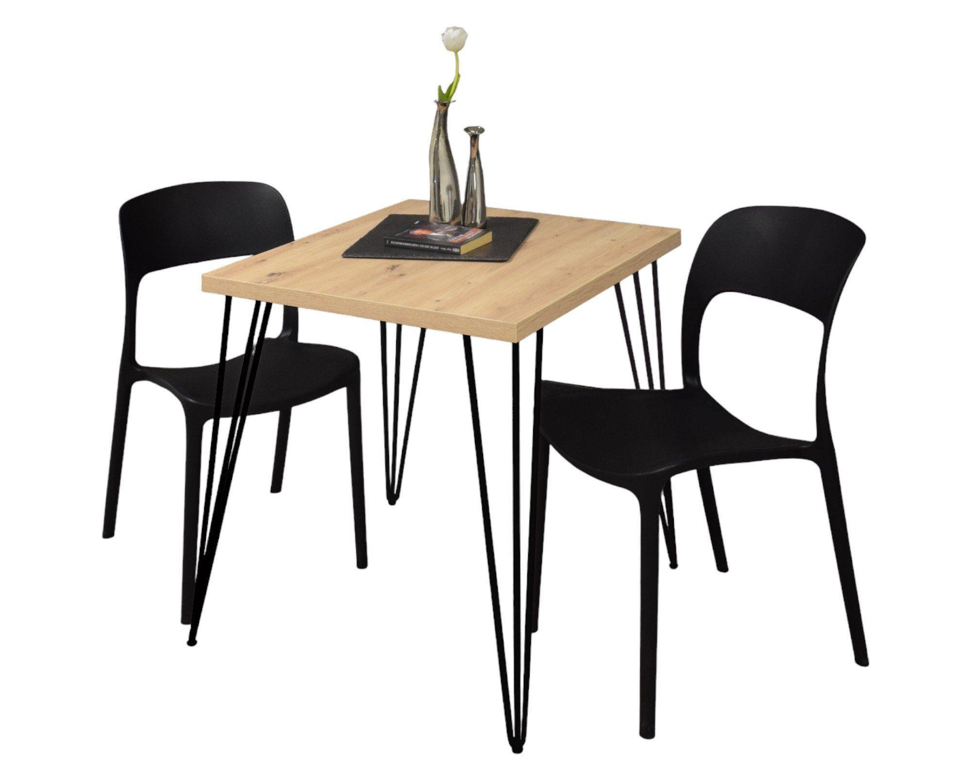 BISTROTISCH Eirena 70x70x75 schwarz matt/asteiche - Eiche Artisan, Metall (70/70/75cm) - 58aufmkessel