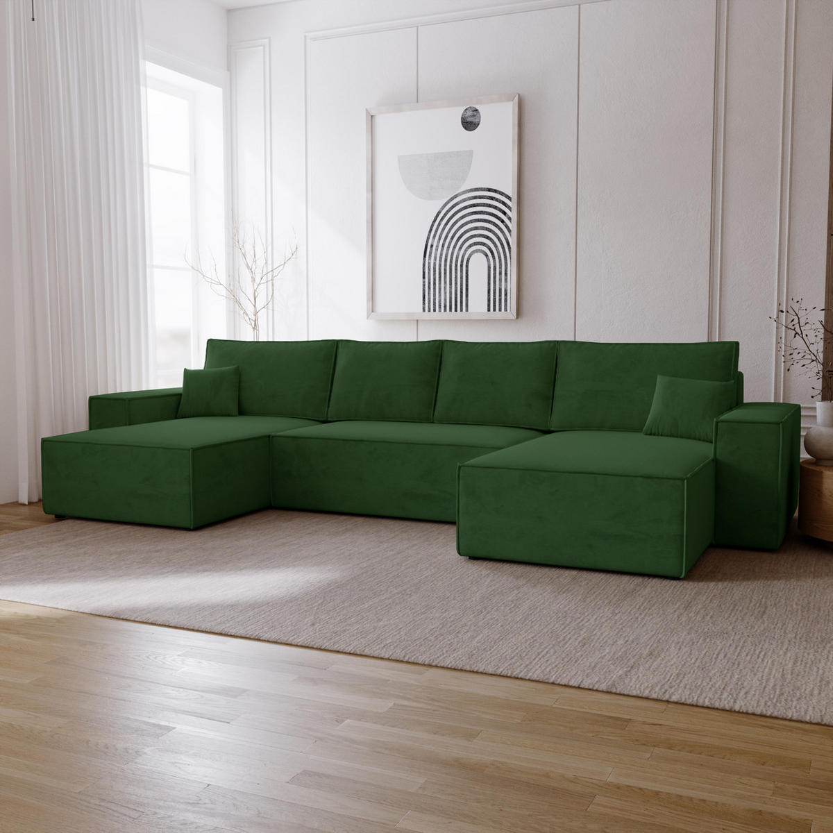 ECKSOFA 380 cm Bergamo U mit Bettkasten, Samt, Grün - Grün, Holz (377/189cm) - Emporius