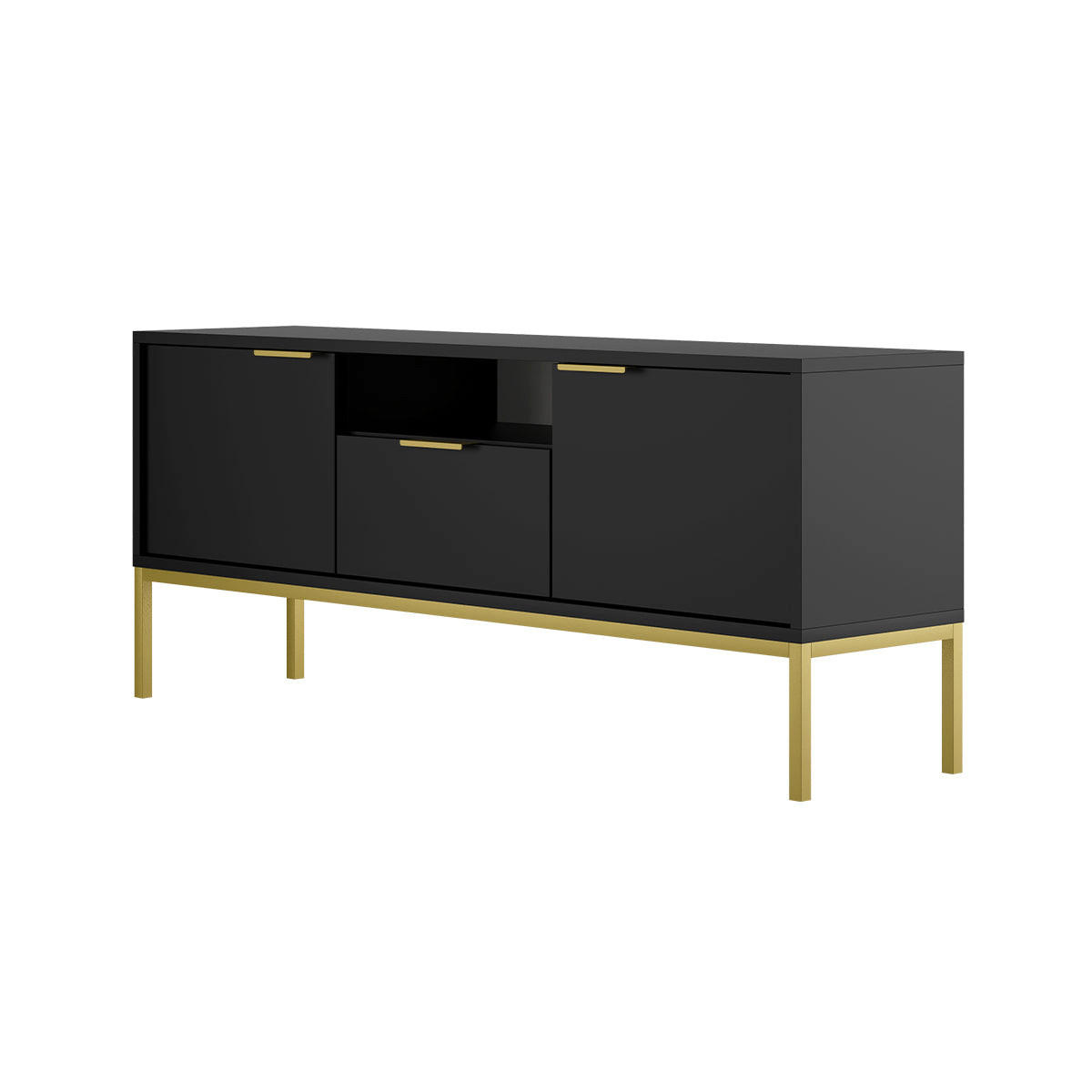 TV OMARICA Seattle Črna - zlate barve/črna, leseni material (135/56.4/33cm) - Petits-meubles