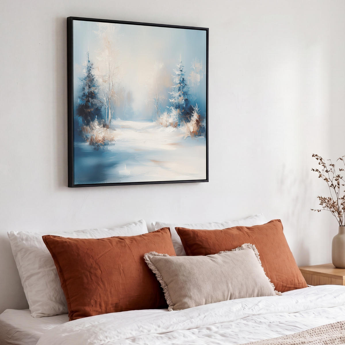 LEINWAND Bilder mit Rahmen - Wald – Winter – Natur – Abstrakt – Schnee - 50x50 - Weiß, Textil (50/50cm) - MuchoWow