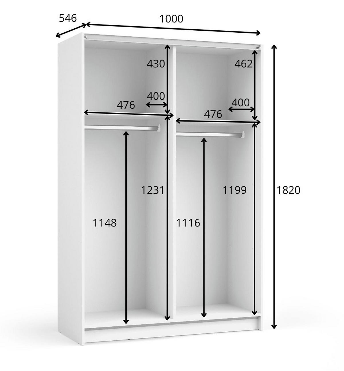 SCHWEBETÜRENSCHRANK Sofia weiß 100 / 54 / 182cm - Weiß, Holz/Holzwerkstoff (100/182/54cm) - Feldmann-Wohnen