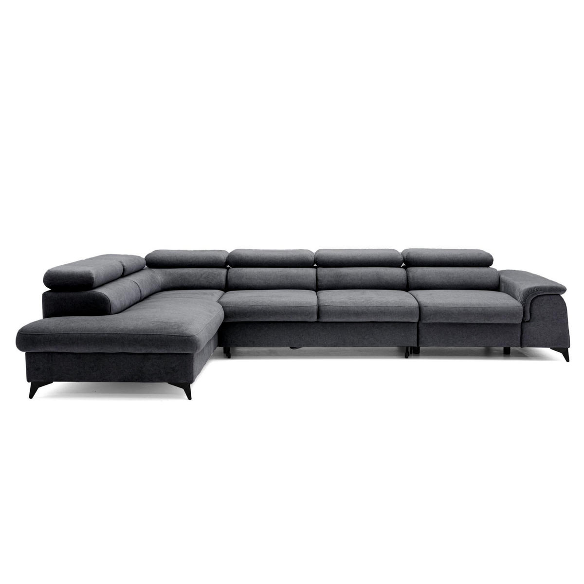 ECKSOFA PLAZA MAXI Links mit Schlaffunktion 127x195 Velours Dunkelgrau - Dunkelgrau/Schwarz, Holz/Textil (350/203cm) - Muffo
