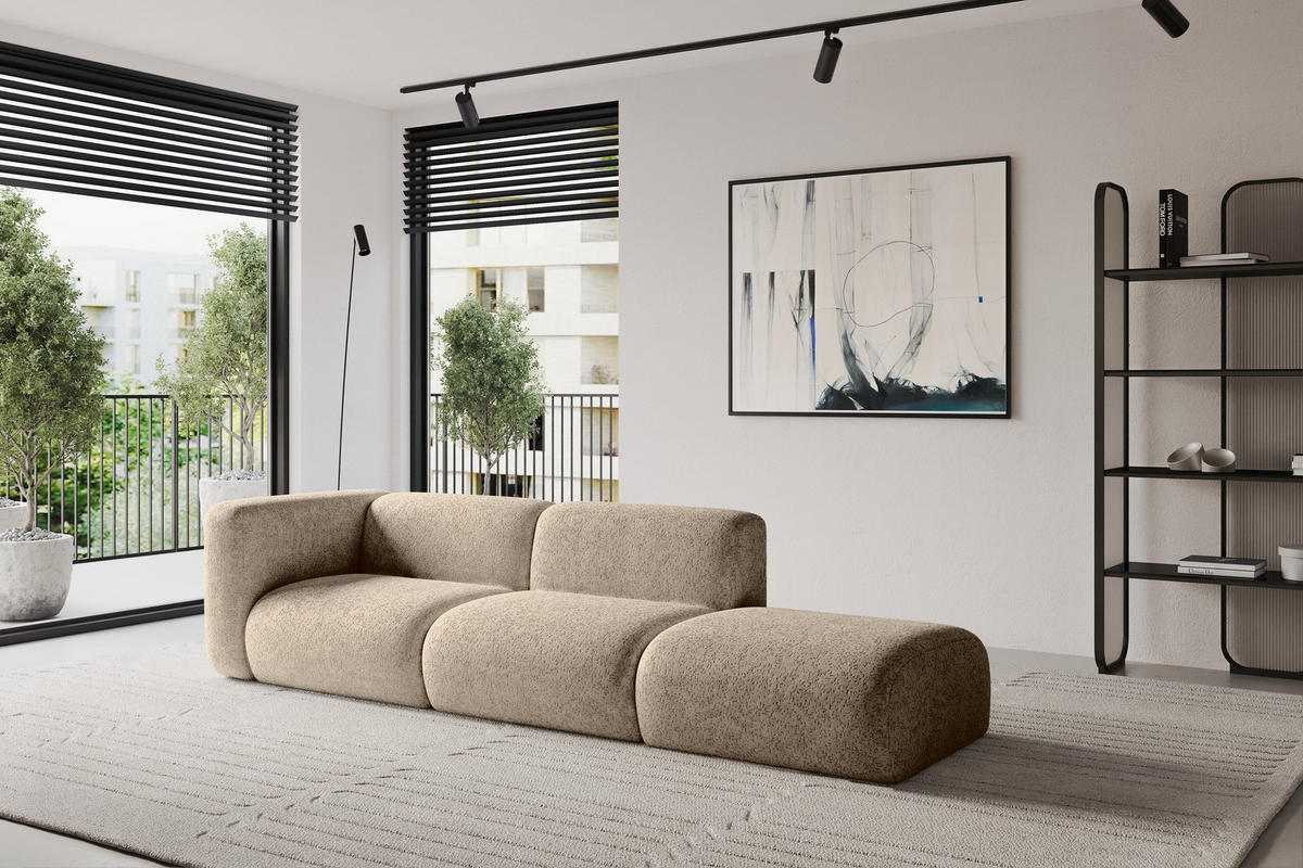 SOFA Ottomane Links MIRA-S3 296x89x70 Braun Velours - Schwarz/Braun, Holzwerkstoff/Kunststoff (296/70/89cm) - ALTDECOR