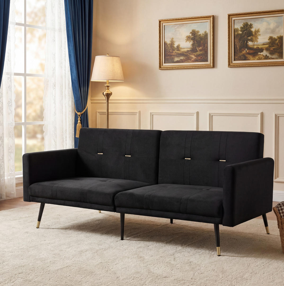 SCHLAFSOFA aus Samt mit 5-fach verstellbaren Rückenlehnen Schwarz - Schwarz, Textil (89/70/164cm) - Modenvie