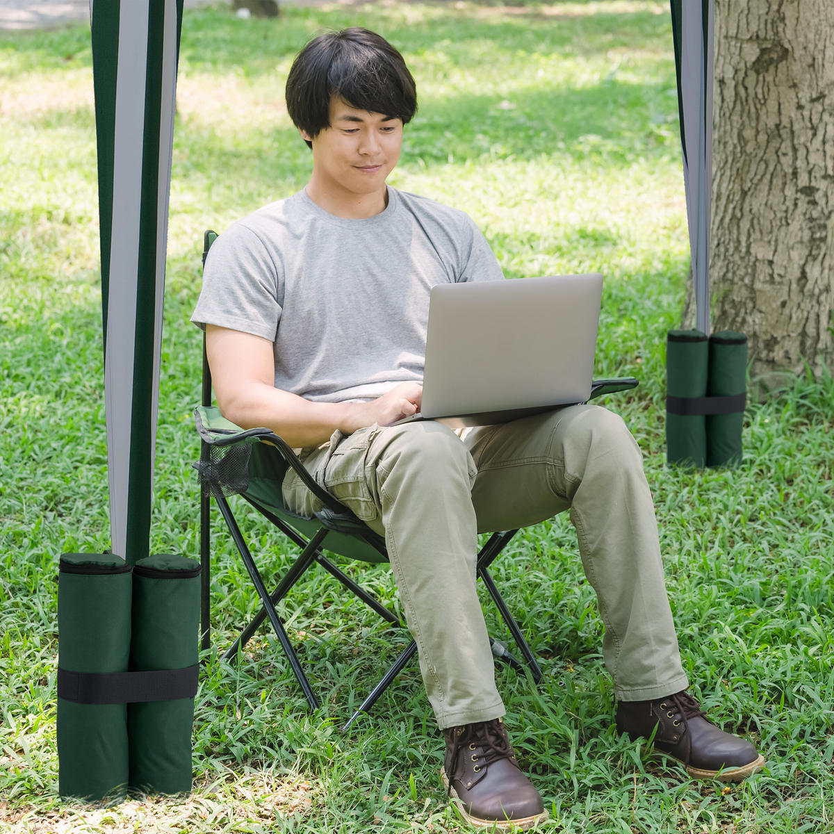 4XPAVILLON-SANDSÄCKE - Dunkelgrün, Textil/Metall (42/40/1.5cm) - Relaxdays