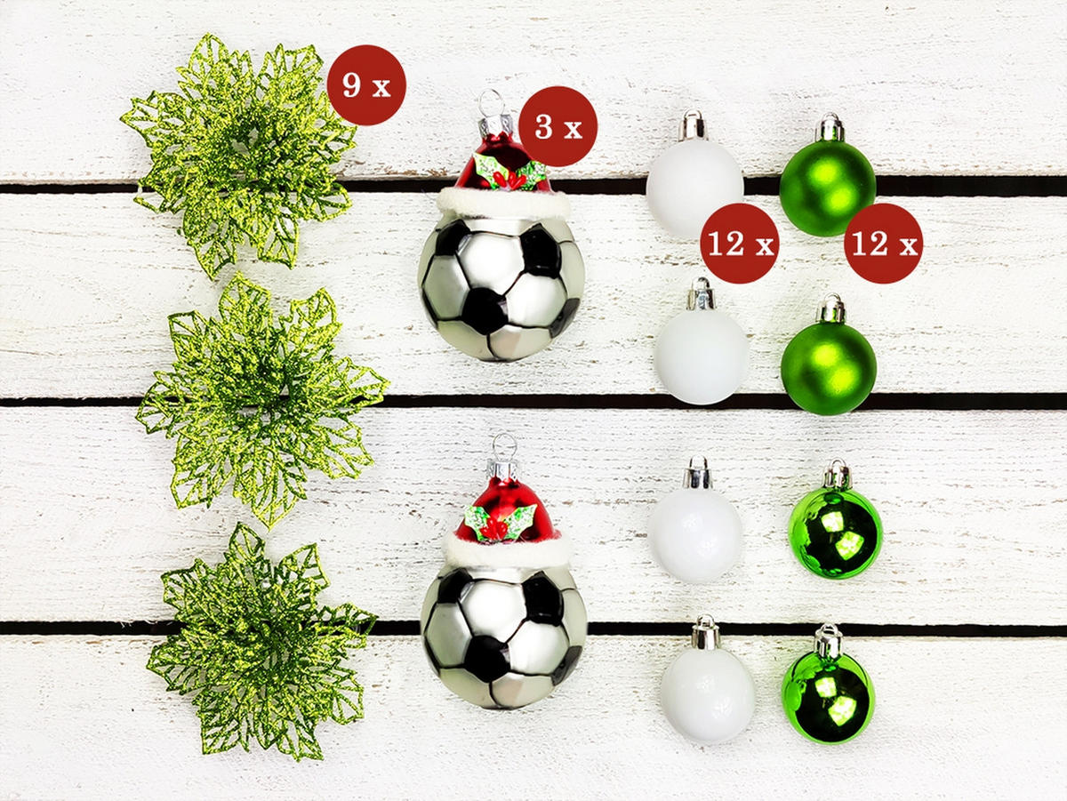 LAALU WEIHNACHTSBAUM geschmückt künstlich FUSSBALL GESCHENK 60 cm mit LED-BELEUCHTUNG IM TOPF - Weiß/Grün, Kunststoff (60cm) - LAALU