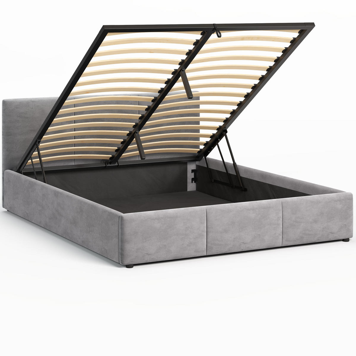 POLSTERBETT 140×200 cm mit Bettkasten und Lattenrost Nela HLR-22 Grau Velours - Grau, Holz/Metall (140/200cm) - Jana