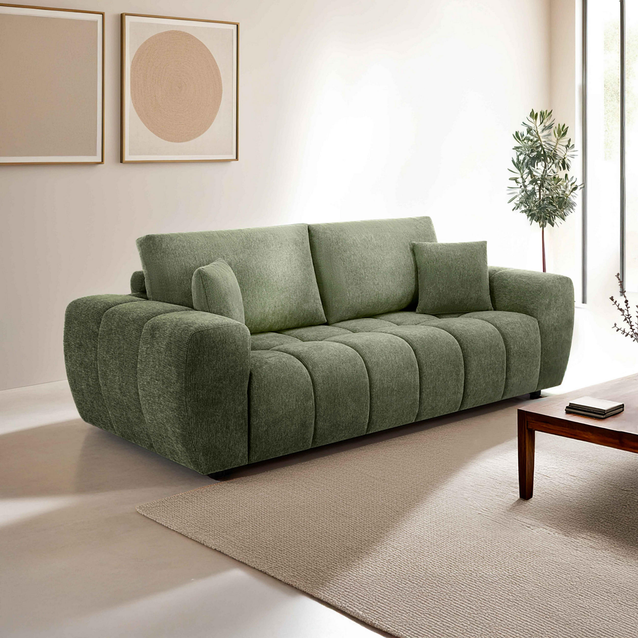 SOFA 3-Sitzer, Grün - Grün, Textil (100/90/238cm) - Oviala