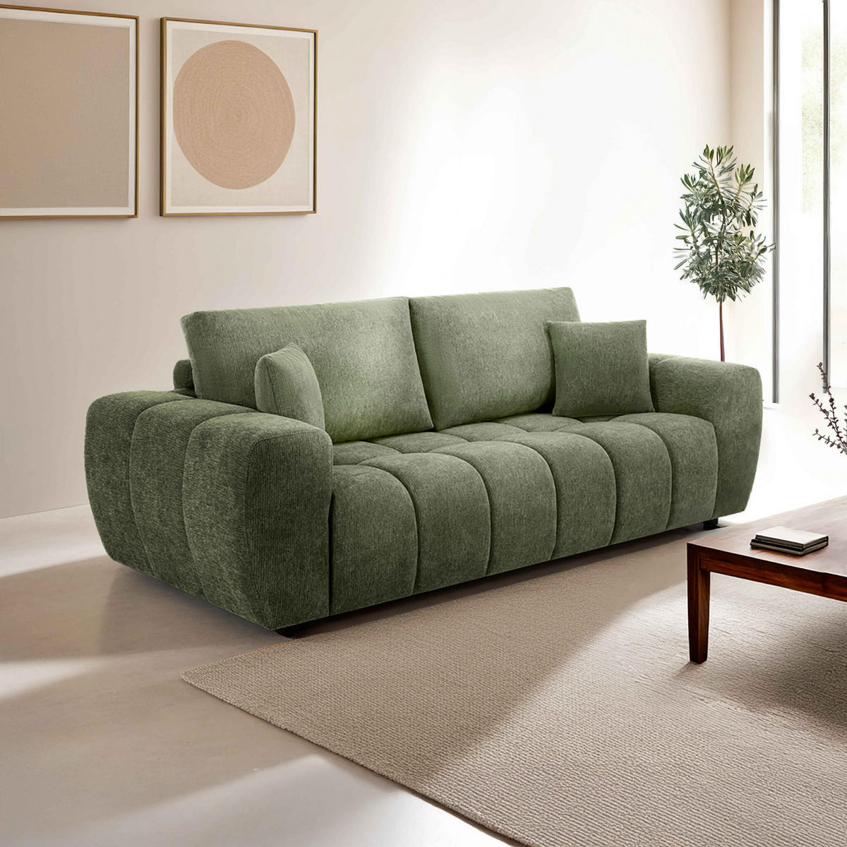 SOFA 3-Sitzer, Grün - Grün, Textil (100/90/238cm) - Oviala