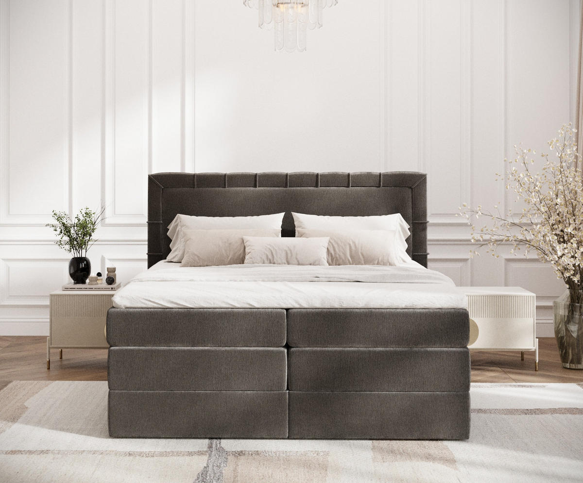 BOXSPRINGBETT Rosabel Dunkebraun 180/200 cm mit Matratze und Topper - Dunkelbraun/Schwarz, Holz/Holzwerkstoff (180/200cm) - Maison de Reve