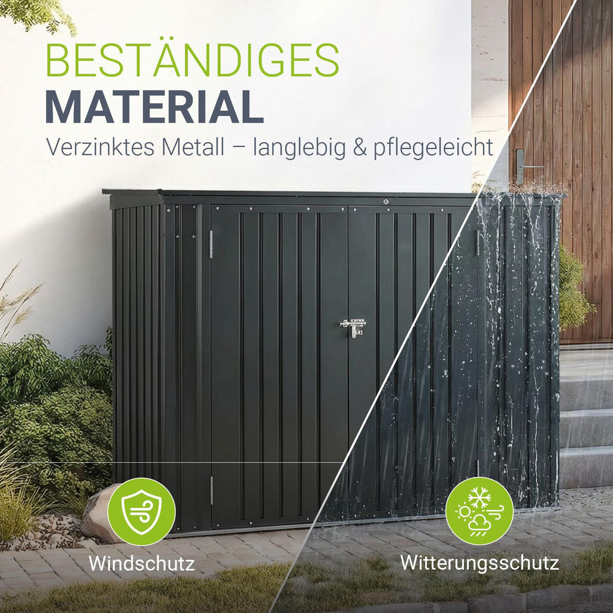 MÜLLTONNENBOX Namur Grau - Anthrazit, Metall (200/128/105cm) - Juskys