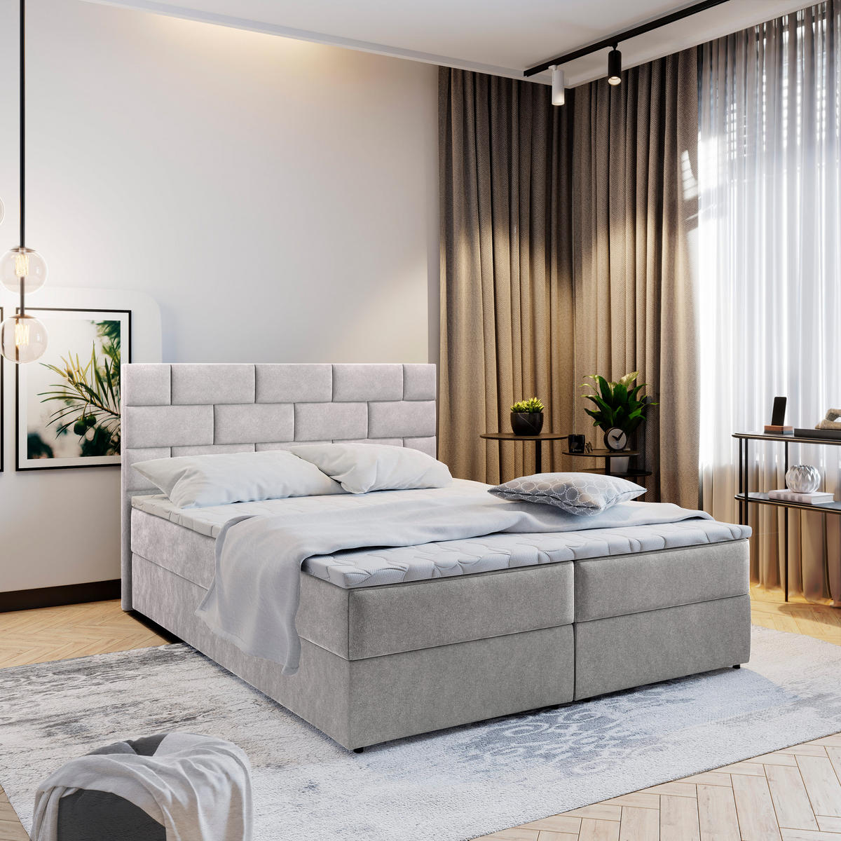 BOXBETT KERLO 180x200 cm mit Matratze und Topper - Beige - Beige, Holz (180/200cm) - MASSENO