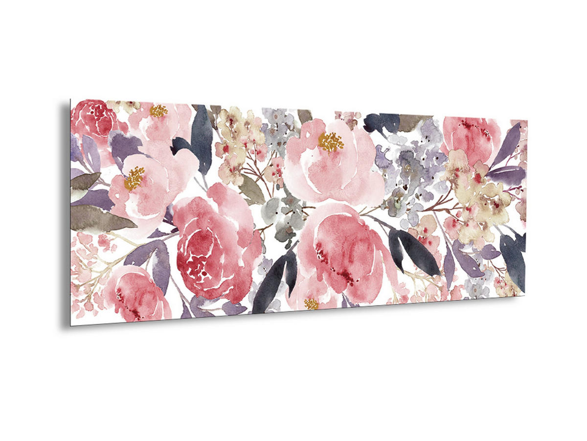 GLASBILD 80x30 cm Aquarell Blumen rosa - Gelb, Glas (80/30cm) - artissimo