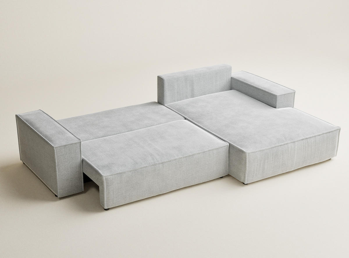 ECKSOFA Maze Grau Chenille-Stoff - Rechts Seite - Schwarz/Grau, Holz/Holzwerkstoff (294/185cm) - Maison de Reve