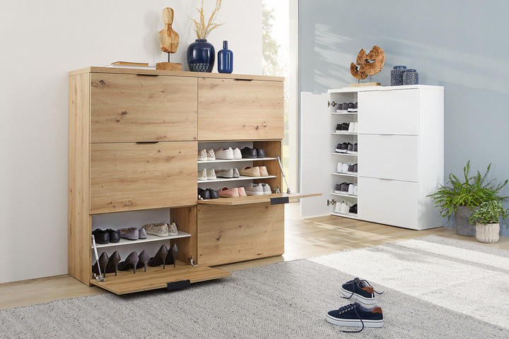 botník so zásuvkami, biely botník a drevený botník, moderný úložný priestor na topánky