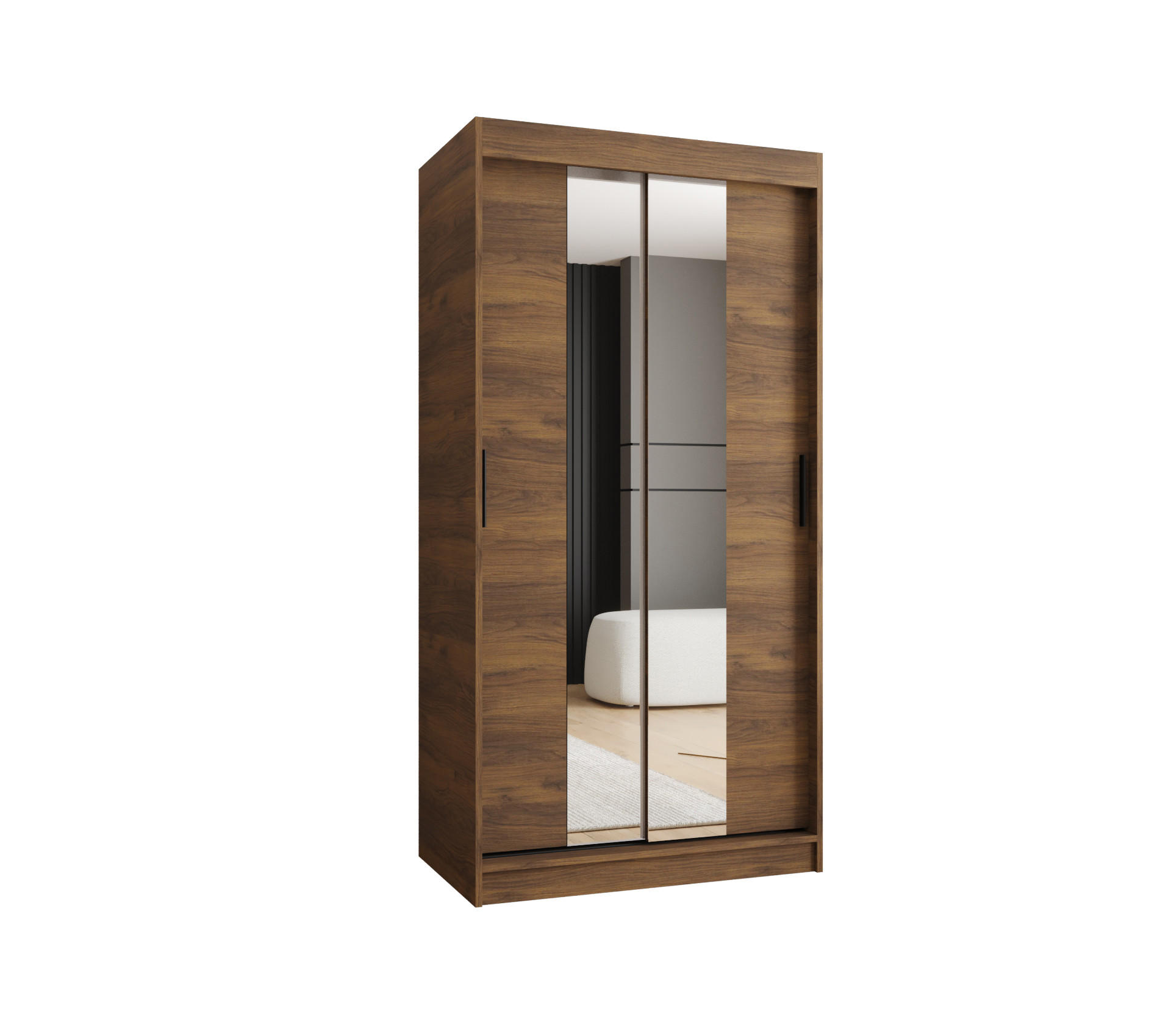 OMARA Z DRSNIMI VRATI IN OGLEDALOM 200/100/62 2-vratna - črna/rjava, umetna masa/les (100/200/62cm)