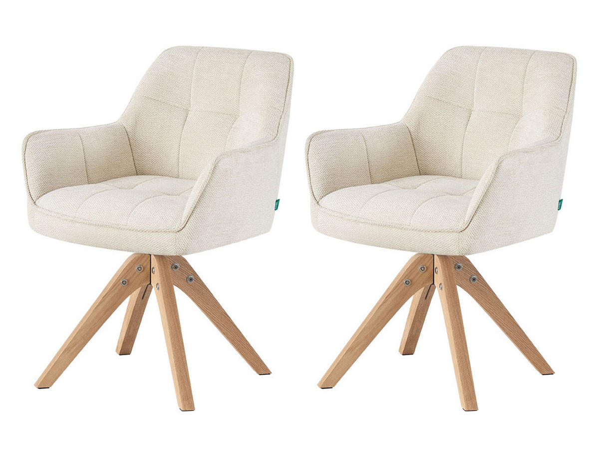 ESSZIMMERSTUHL THOMAS-LINA 2er-Set 360°drehbar - Creme, Holz/Textil (61/82/62cm) - DUBI Möbel