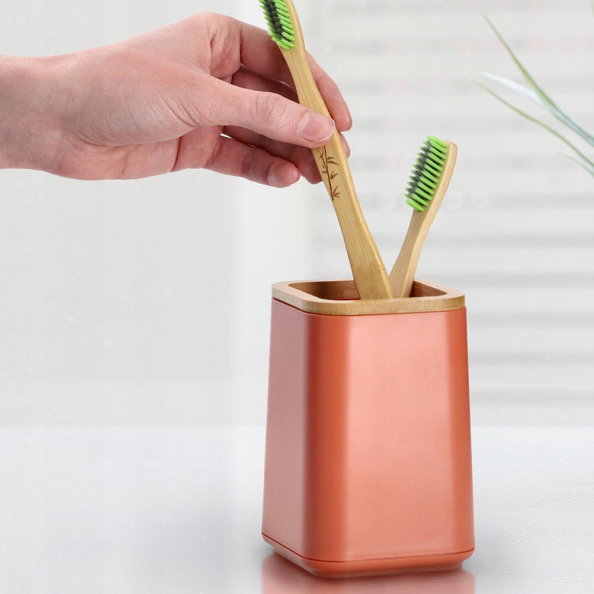 BADEZIMMERBECHER aus Bambus rosa - Rosa, Kunststoff (8/11cm) - KADAX