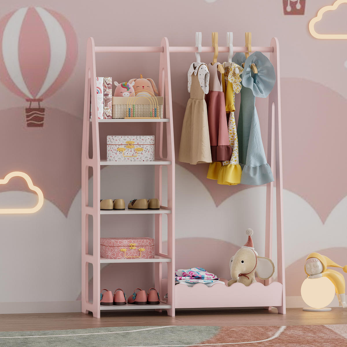 KINDERGARDEROBE Vestnes - Rosa/Weiß, Holzwerkstoff (77/114/30cm) - [en.casa]
