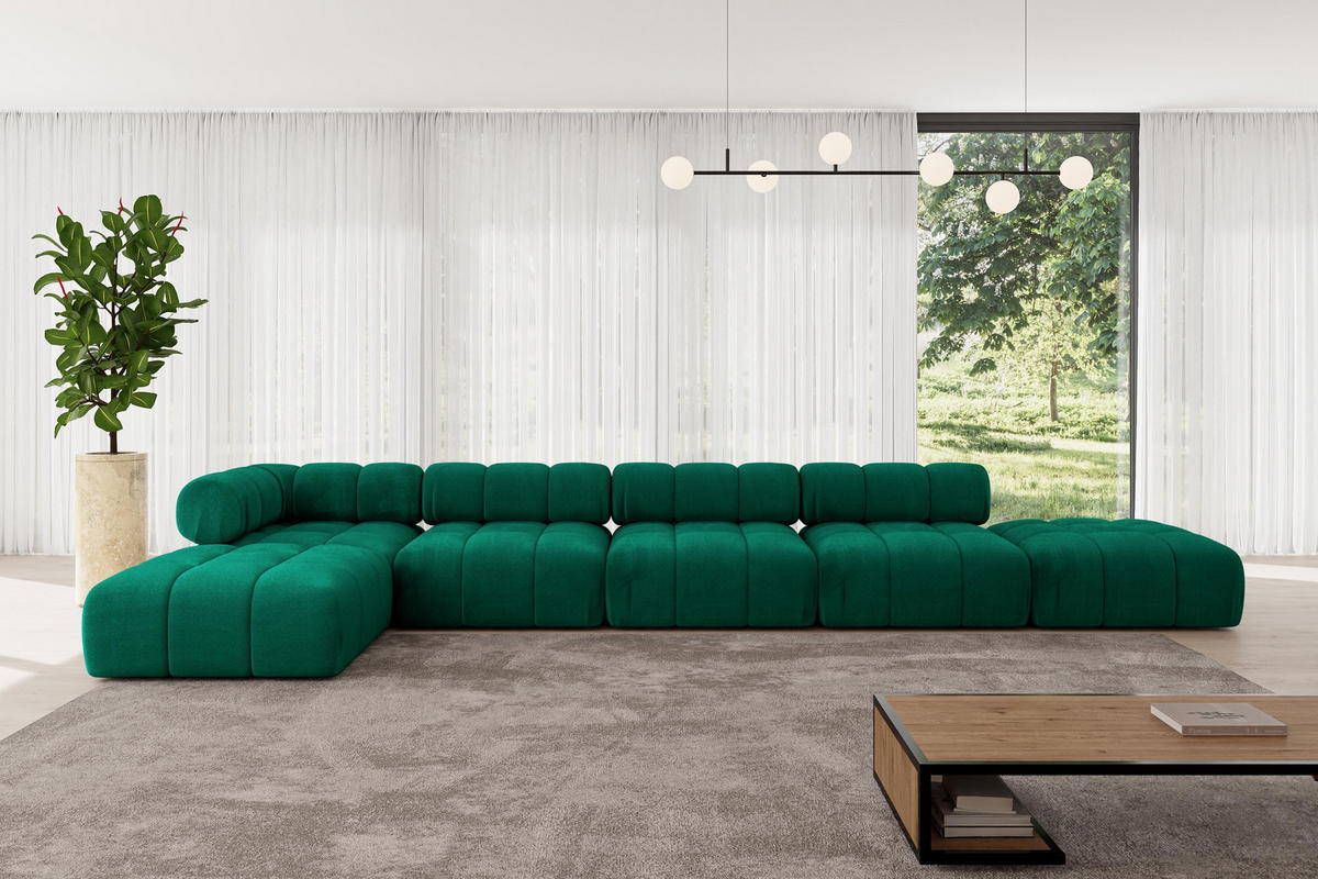 ECKSOFA modulares Sofa Kerru-L3 - 475x190x70 cm Dunkelgrün Velours - Dunkelgrün, Holzwerkstoff/Textil (475/190cm) - ALTDECOR