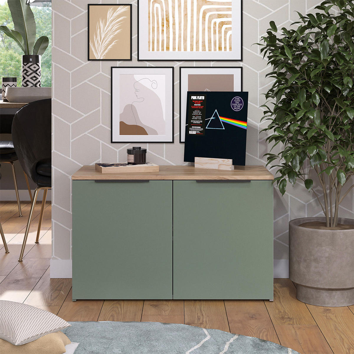 KOMMODE Wido Grün 80 x 50 cm mit 2 Türen - Grün/Sonoma Eiche, Holzwerkstoff (80/50/40cm) - Vicco