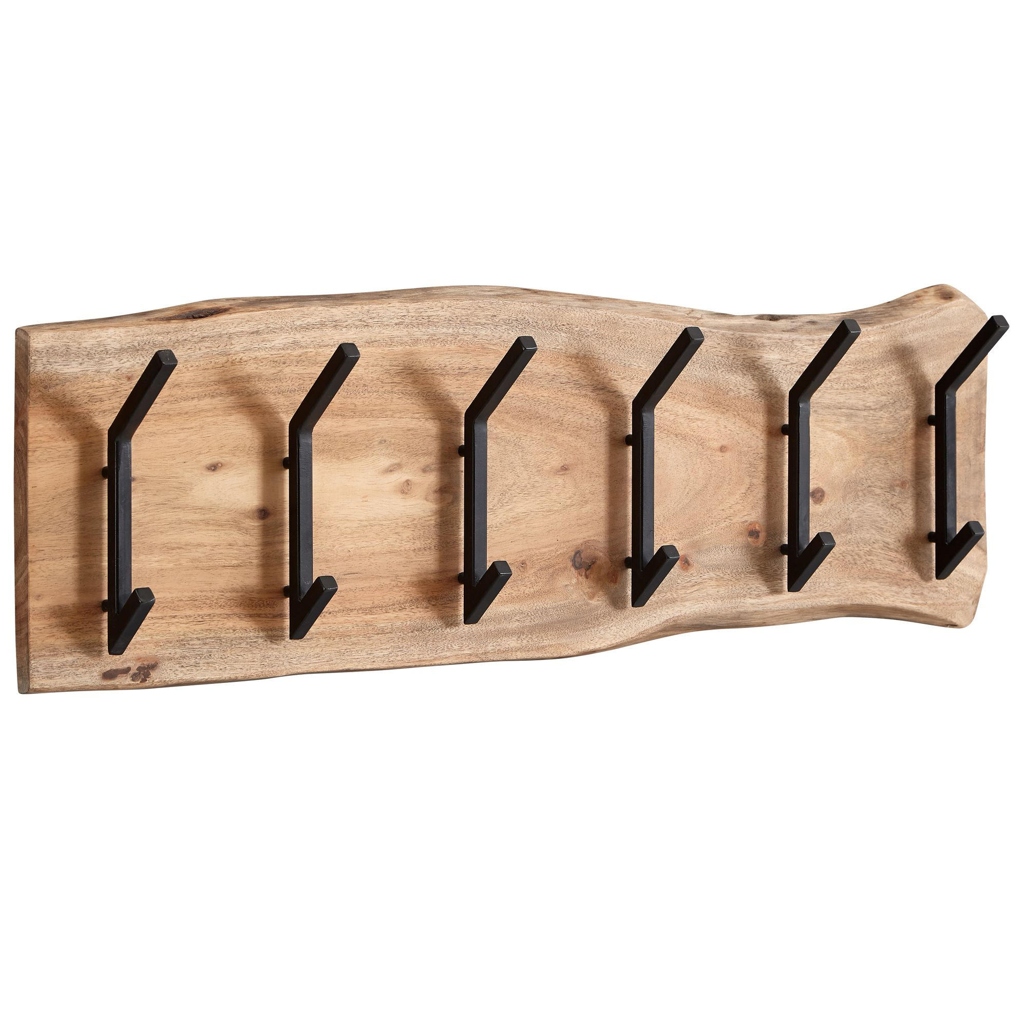 WANDGARDEROBE Akazie Massivholz Metall Modern 100x29x12,5 cm mit Hakenleiste - Braun, Holz (100/29/13cm) - KADIMA DESIGN