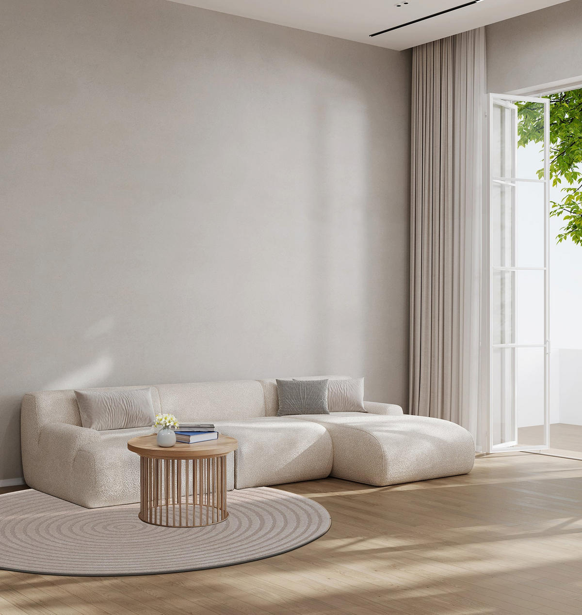 TEPPICH rund Design Relief-Effekt beige - Beige, Textil (160/160cm) - AFK Living