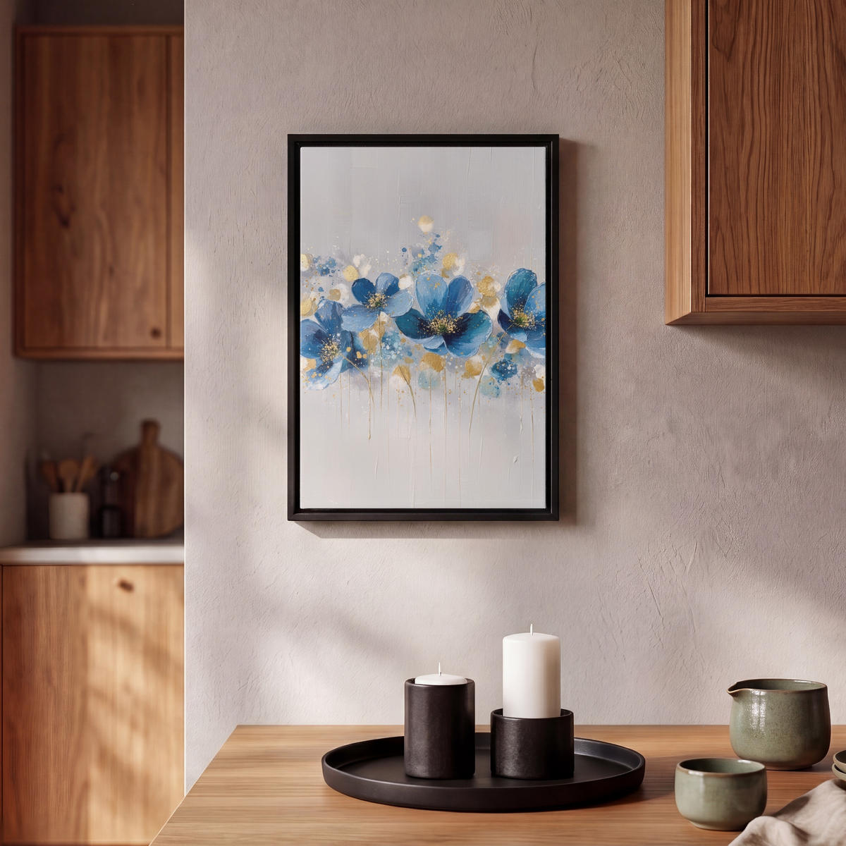 LEINWAND Bilder mit Rahmen - Blumen - Blau - Abstrakt - 20x30 - Hellgrau, Textil (20/30cm) - MuchoWow