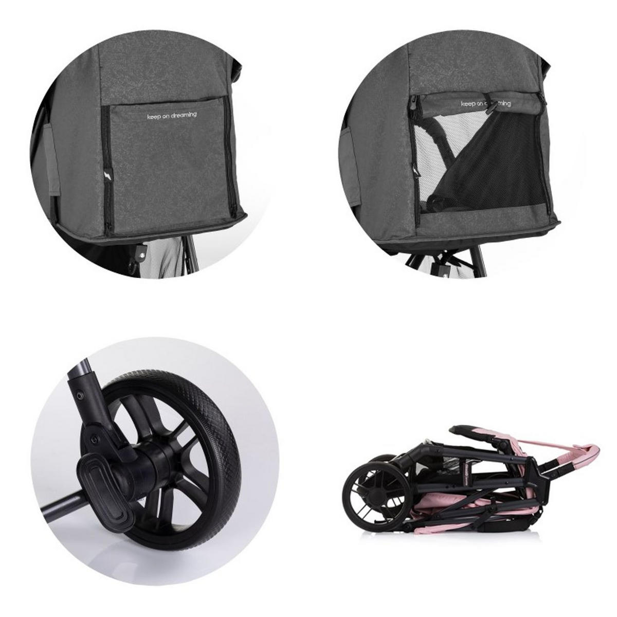 BUGGY Sparkle rosa faltbar, Gurt am Griff, verstellbar - Rosa, Metall (84/55/97cm) - Chipolino