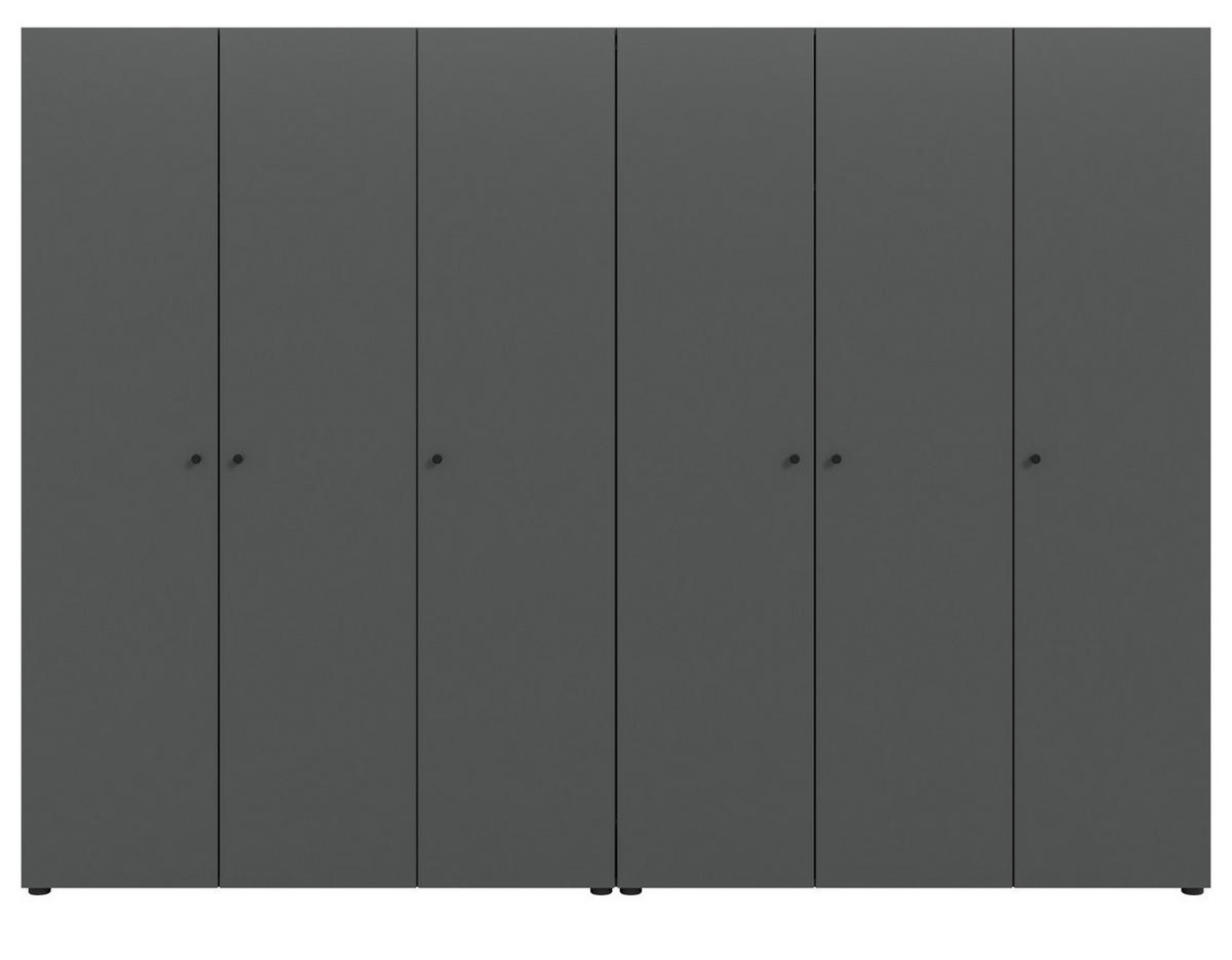 KLEIDERSCHRANK grau 6-türig 240 cm, Drehtürenschrank mit zusätzlichen Einlegeböden - Schwarz/Grau, Holzwerkstoff/Kunststoff (240/176/51cm) - Inn.Furn