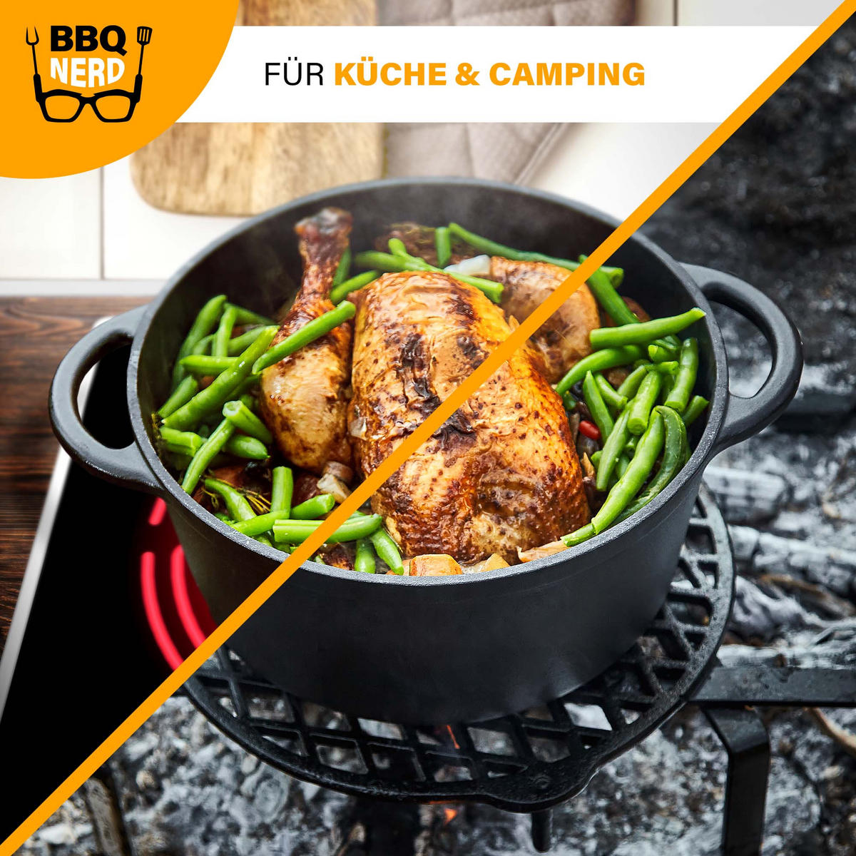 BRÄTER Gusseisen emailliert 4L - Feuertopf Topf Cocotte Gusstopf - Schwarz, Metall (26/14/26cm) - BBQ Nerd