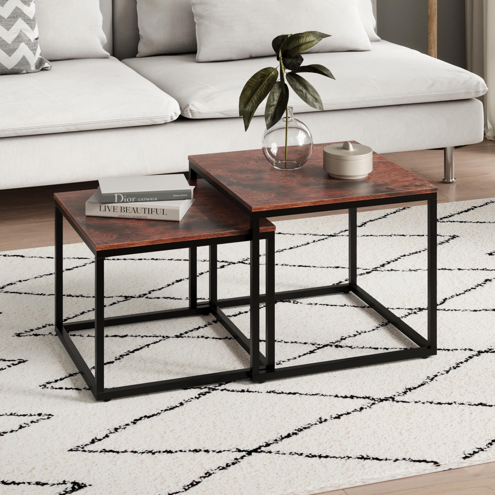 COUCHTISCH 2ER Set quadratisch Eiche dunkel - Braun, Holzwerkstoff (50/50/43cm) - Home Collective