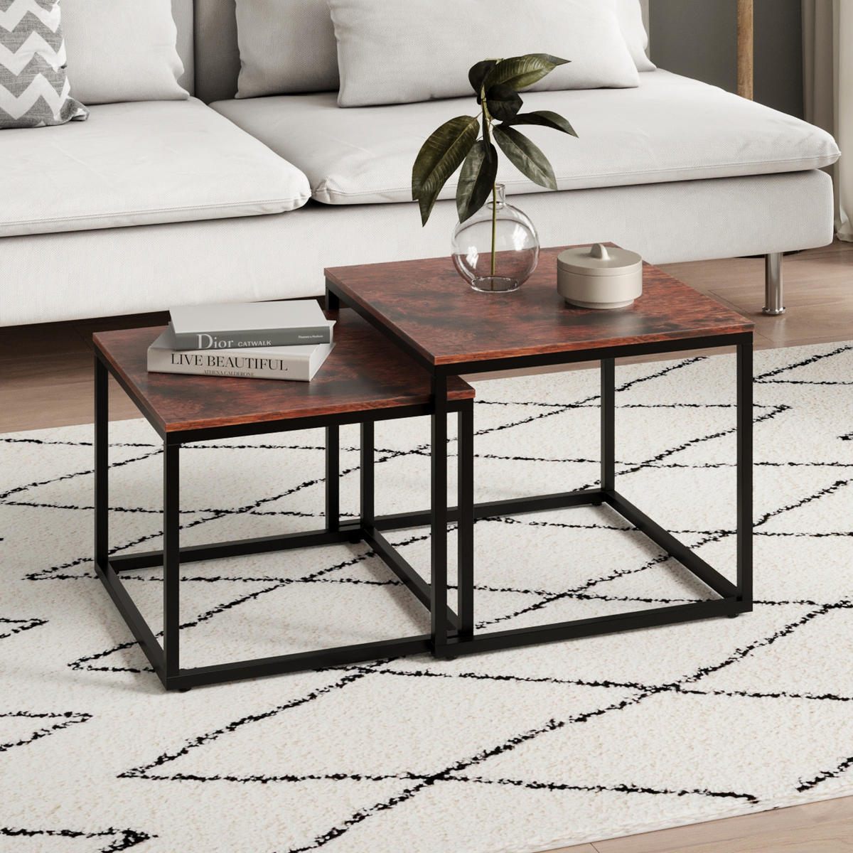 COUCHTISCH 2ER Set quadratisch Eiche dunkel - Braun, Holzwerkstoff (50/50/43cm) - Home Collective