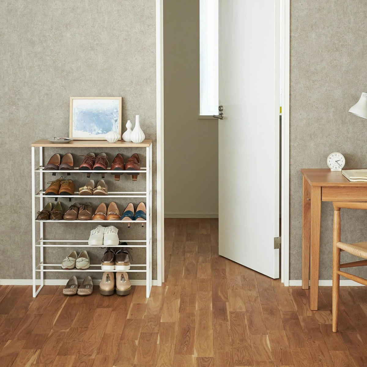 SCHUHREGAL Tower weiß 66/87/25 cm schmal mit Ablage - Weiß, Metall (66/87/25cm) - Yamazaki