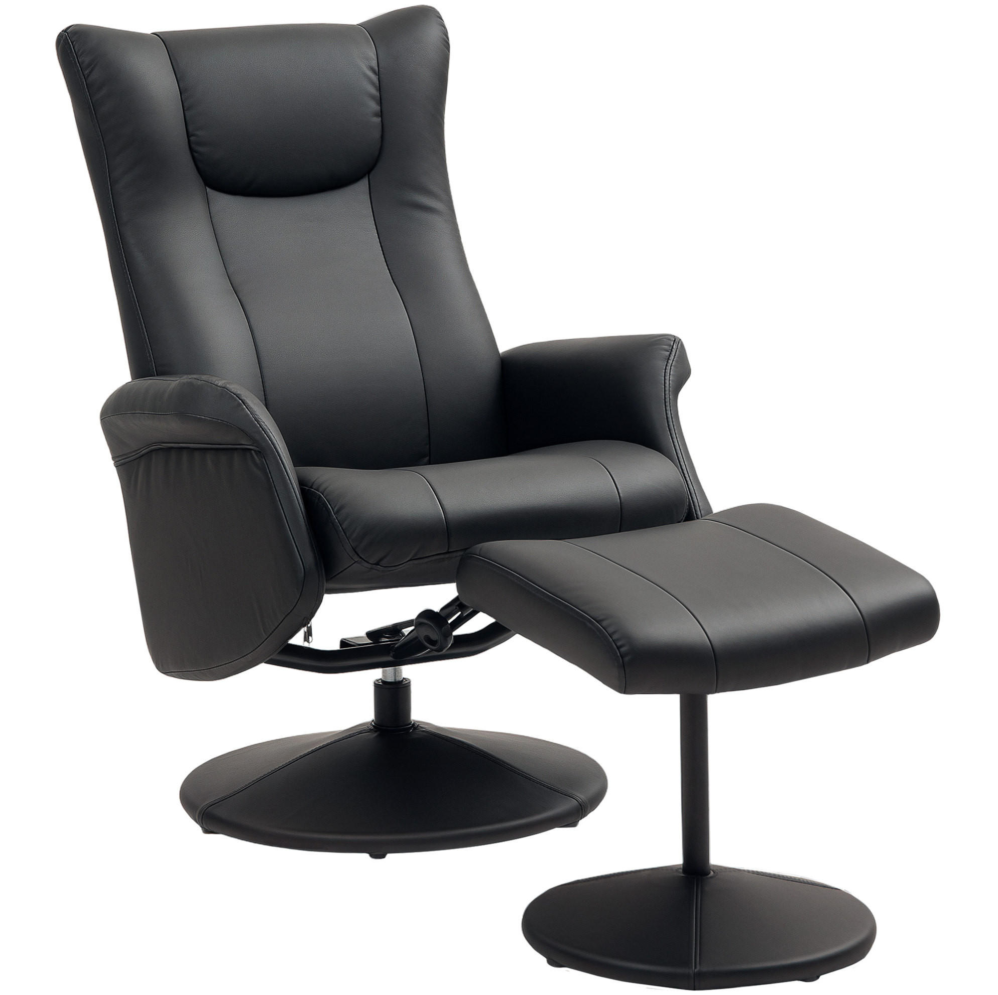 RELAXSESSEL Kunstleder mit Hocker, 360° Drehfunktion 70/79/105 cm Schwarz - Schwarz, Kunststoff (70/105/79cm) - Redom