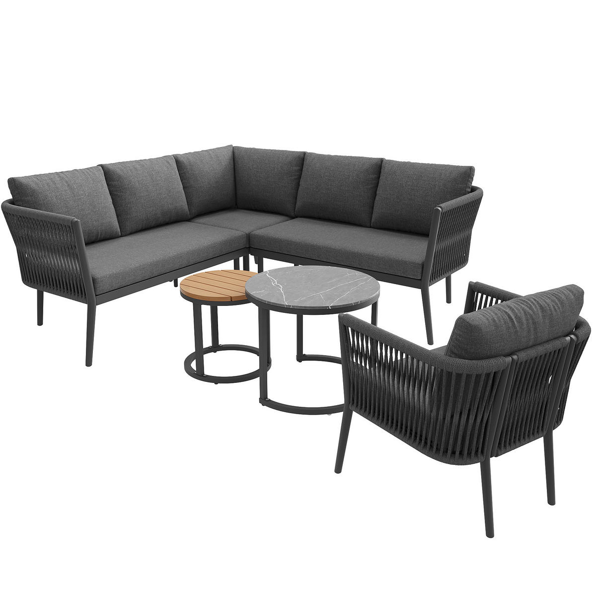 GARTENLOUNGE-SET modular 6-tlg. Grau mit 2 Tischen - Grau, Metall - Beauniv