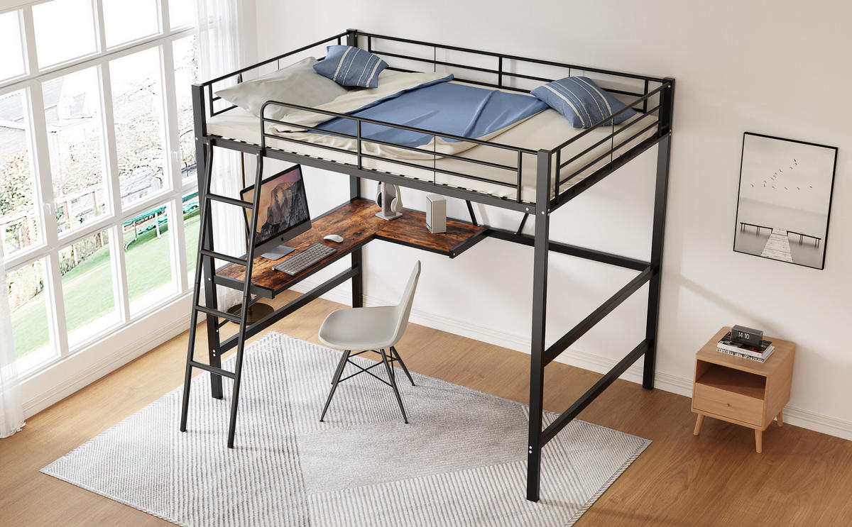 HOCHBETT Schwarz 204,5/149/180,5 cm - Schwarz, Holzwerkstoff/Metall - Urban Meuble
