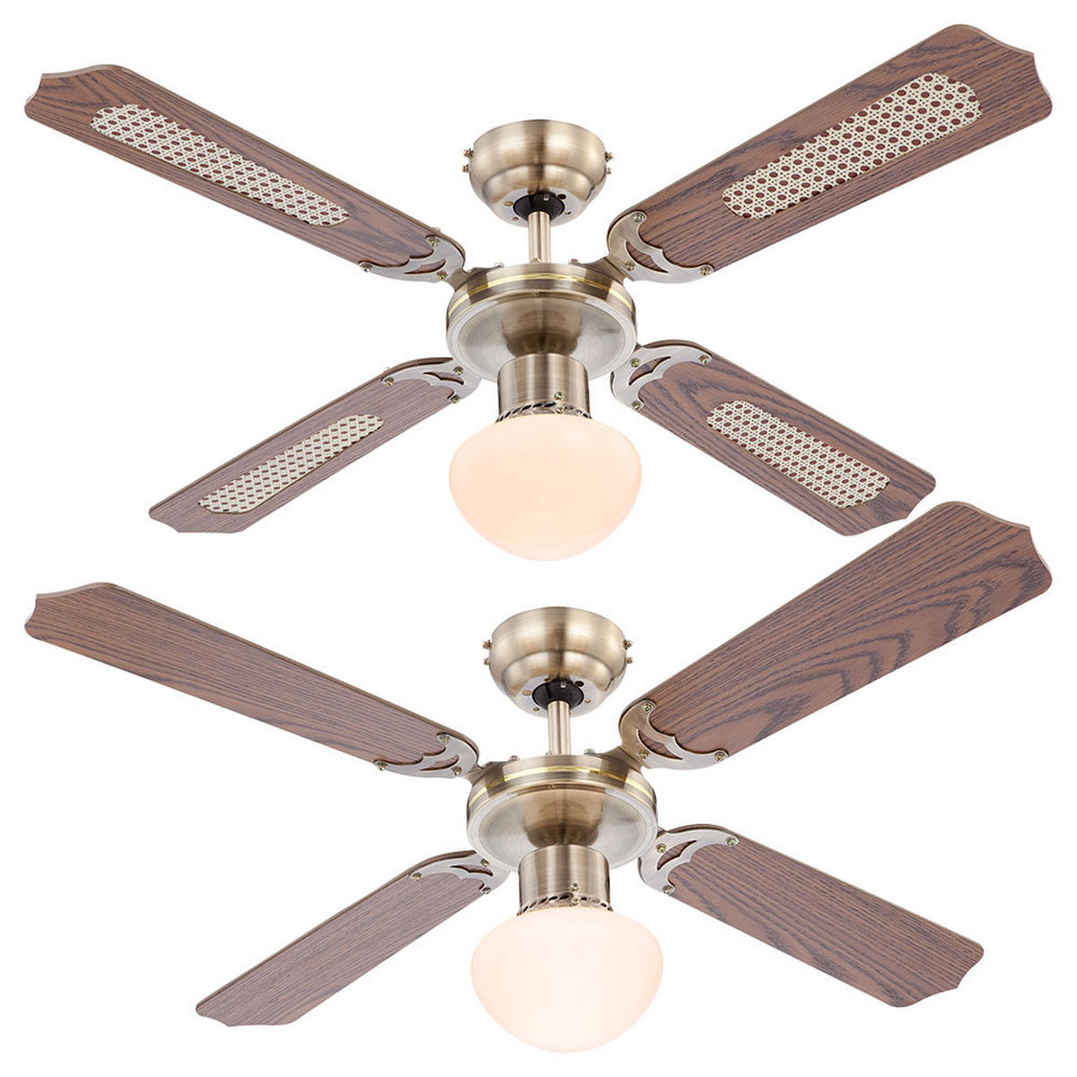 LED DECKENVENTILATOR Messing Opal - Messingfarben, Glas (106.6/52/41.5cm) - Globo Lighting