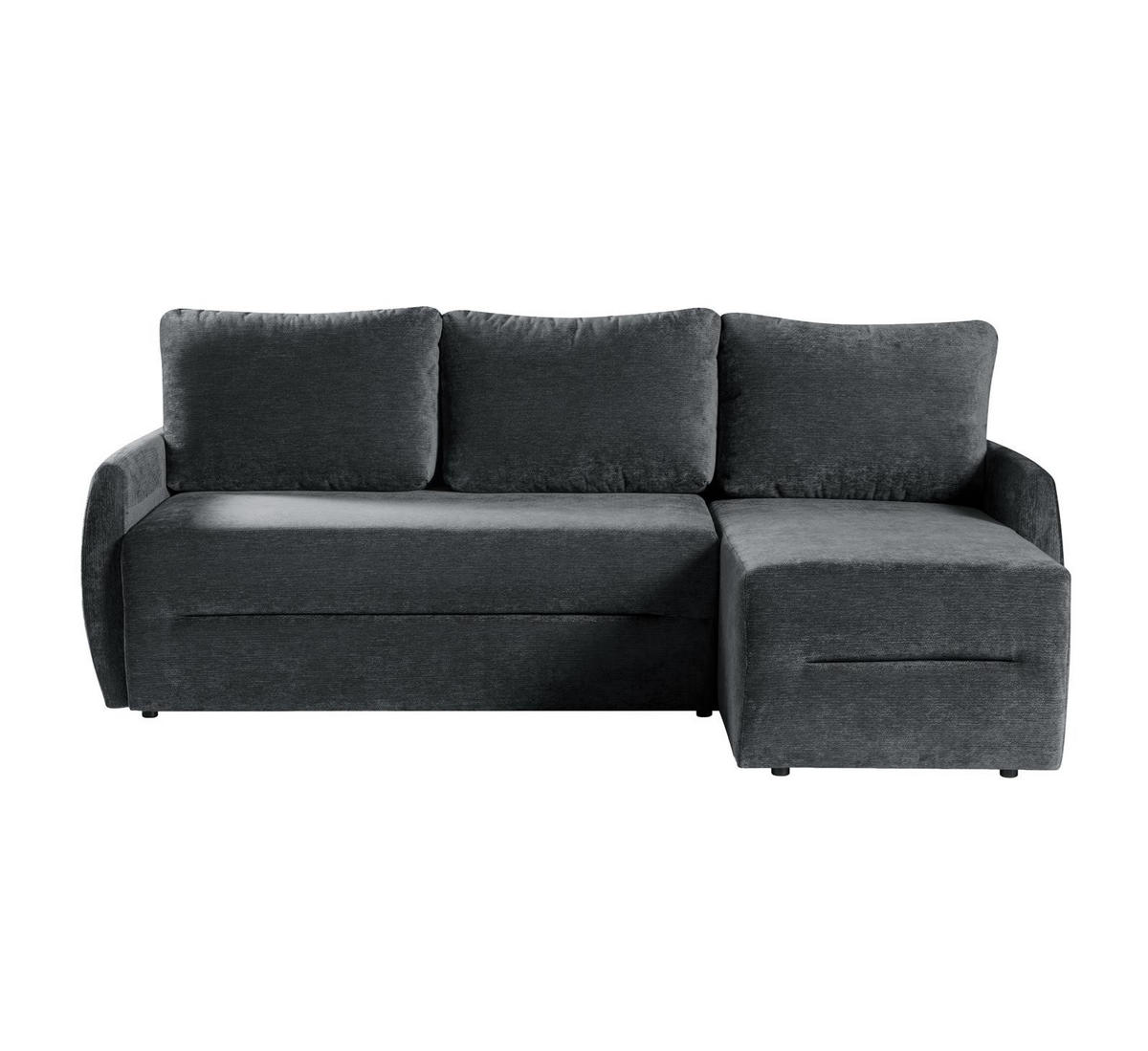 ECKSOFA mit Schlaffunktion KATANIA - Chenille-Stoff Dunkelgrau - Inkl. Bettkasten - Graphitfarben, Textil (225/153cm) - Bettso