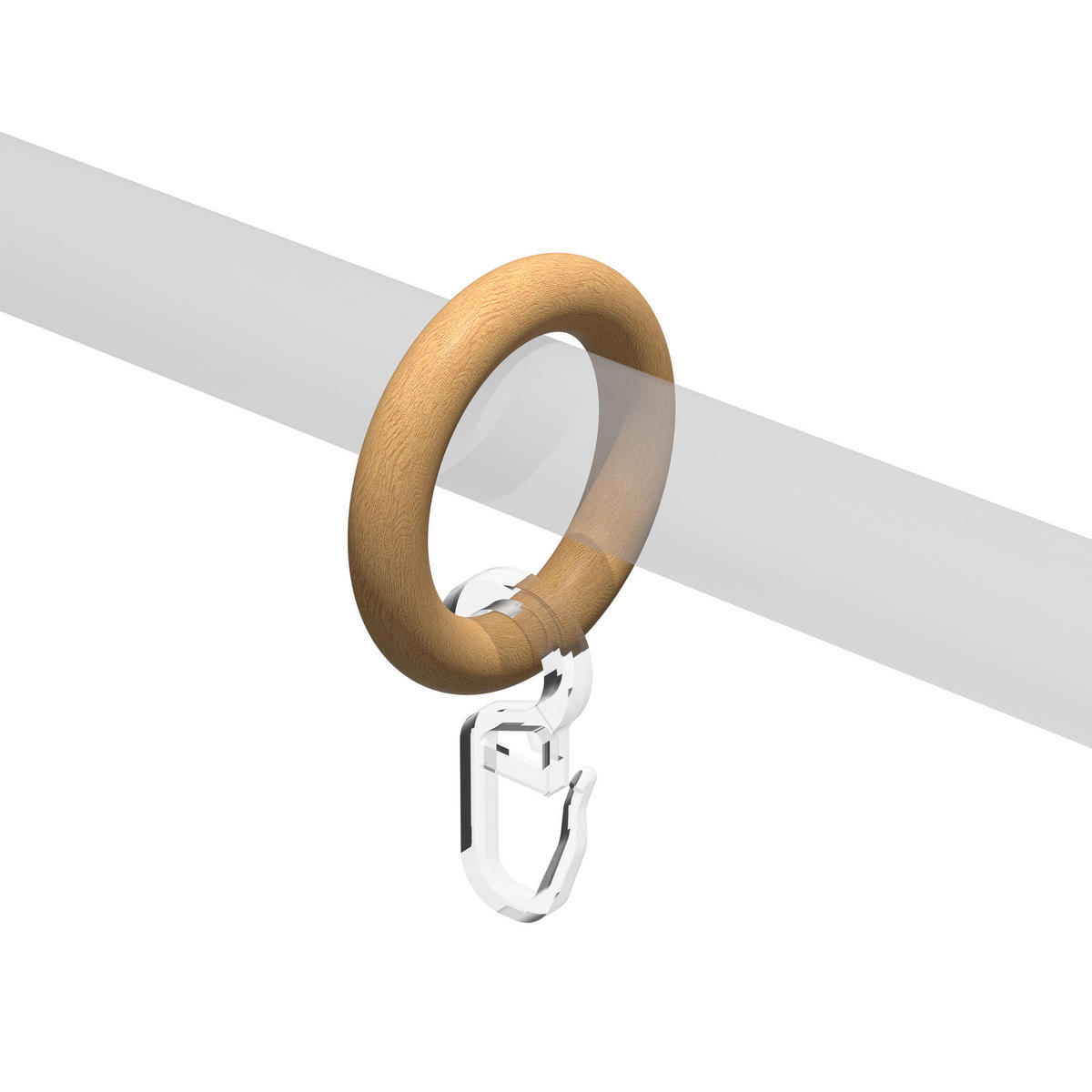 RUNDRINGE MIT FALTENHAKEN FÜR GARDINENSTANGEN 16 mm Ø, Buche, Packung 10 Stück - Buchefarben, Holz (16cm) - INTERDECO