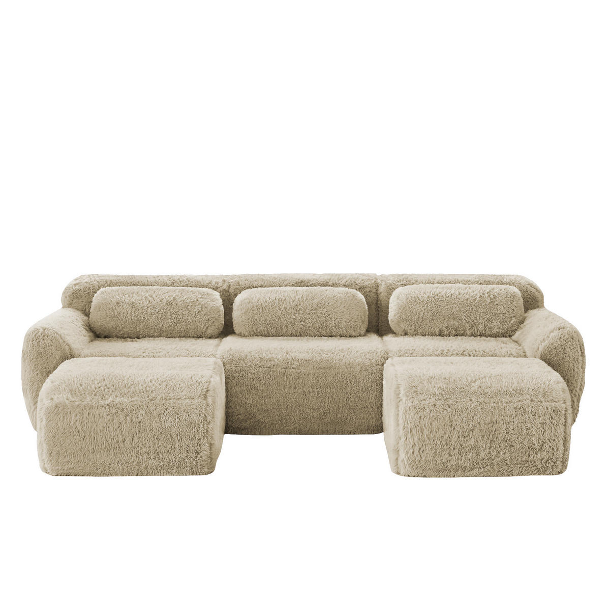 ECKSOFA 291/179/73 cm Hellkhaki aus Plüsch mit U-Form, rutschfester Basis und Kissen - Beige, Textil (179/291cm) - OKWISH