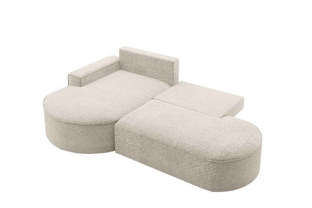 ECKSOFA mit Schlaffunktion und Bettkasten Modena Runden stoff Arena Ecru Links - Ecru, Holz (179/278cm) - Kaiser Möbel