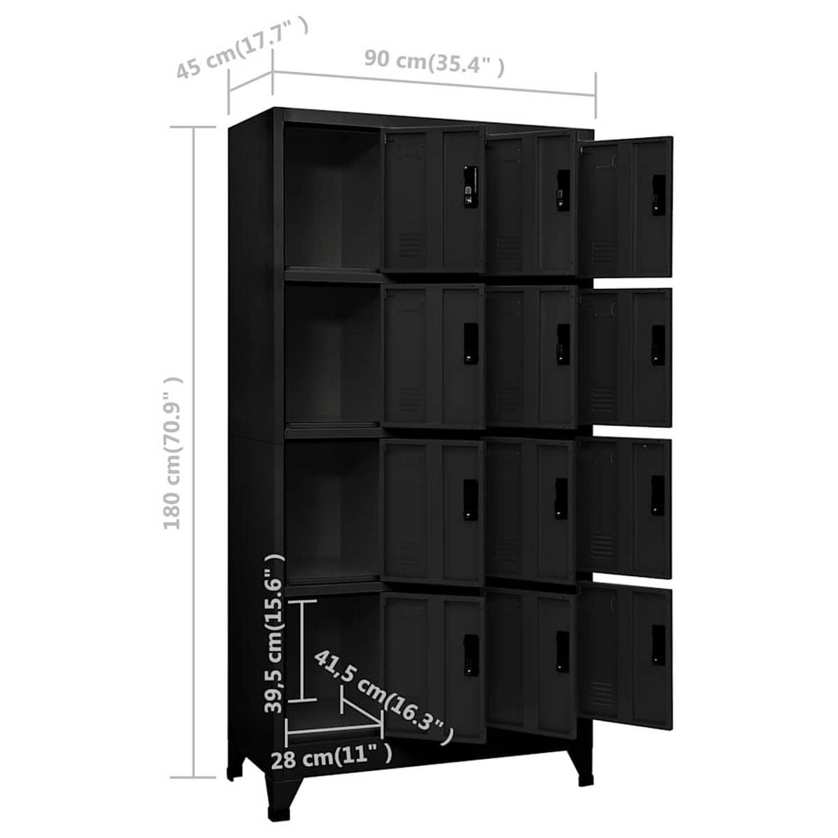 SCHLIESSFACHSCHRANK Schwarz 90/45/180 Cm Stahl - Schwarz, Metall (45/180/90cm) - vidaXL