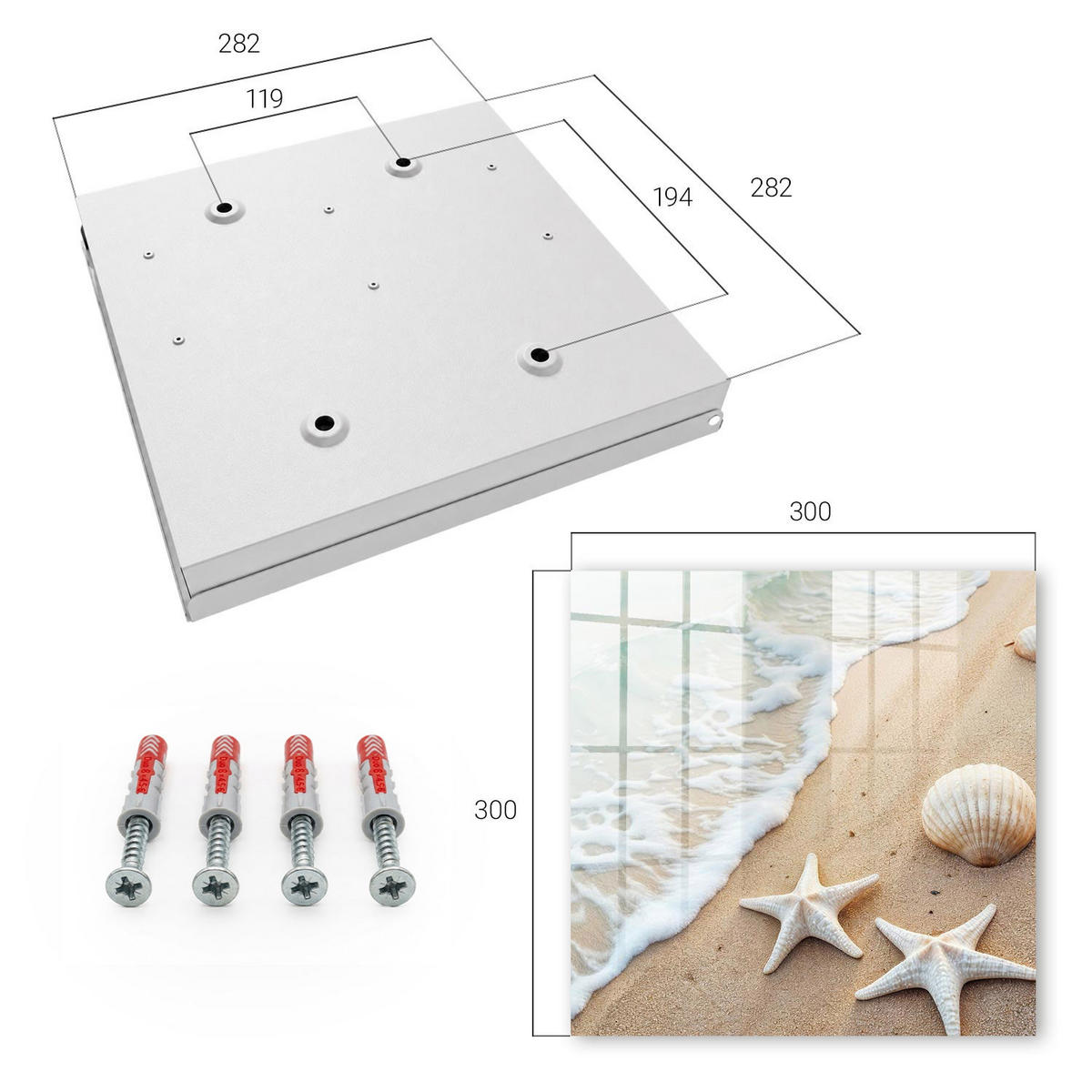 SCHLÜSSELBOX Weiß 30x30 cm – Türöffnung nach rechts - Strandparadies - Beige, Metall (30/30/5cm) - TULUP