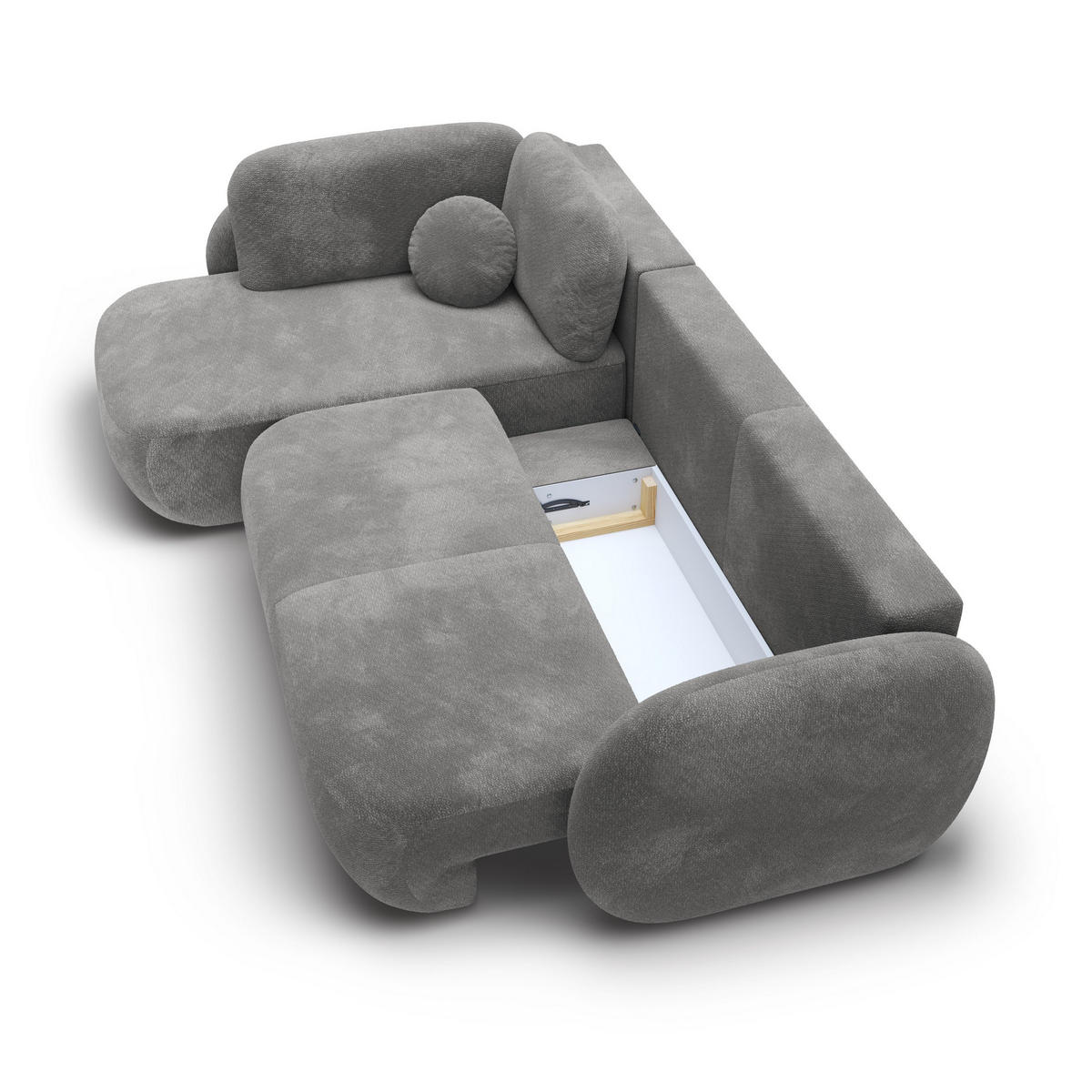 ECKSOFA AMICO II L-S Grau Geflochtener Stoff mit Schlaffunktion - Grau, Holz (289/190cm) - MASSENO