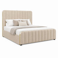 BETT mit Stauraum USB/Typ-C 180x200 cm Leinen Beige inkl. Matratze - Beige, Metall (180/200cm) - Meubliv